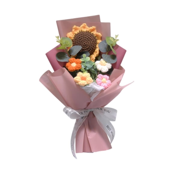Ramo de flores de ganchillo, decoración de mesa con flores preservadas, flores de hilo de ganchillo para el Día de Acción de Gracias, regalo de boda p C