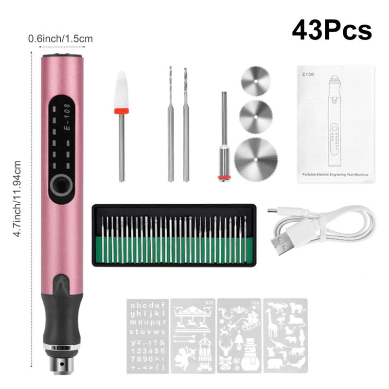 Jenabom - Bolígrafo De Micrograbado De Mano Rosa Con 43 Accesorios, Herramienta Rotativa Eléctrica Inalámbrica De Tres Velocidades Recargable Por Usb Para Proyectos De Bricolaje