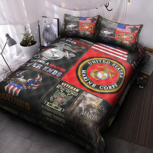 Us Marine Corps Quilt Duvet Cover Set Bedding Comforter Cover Kids Double3-Piece Bedding Set