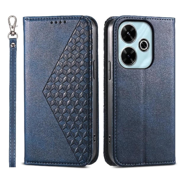 Funda Flip FOXDOCK para Xiaomi Redmi Note 13R 5G , Estilo Billetera con Diseño Rombo, Correa de Mano y Soporte, Uso Diario