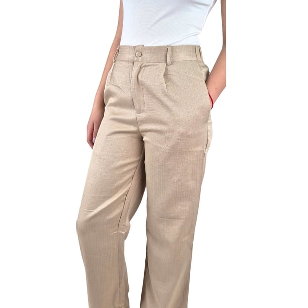Pantalón Vestir Semi Formal Tipo Lino Recto Casual Tiro Alto 096