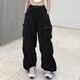 thumbnail image 5 of Pantalones casuales de pierna ancha para mujer, cintura alta, puños ceñidos, bolsillos laterales grandes, cordón ajustable, pantalones cargo casuales sueltos, 5 of 8