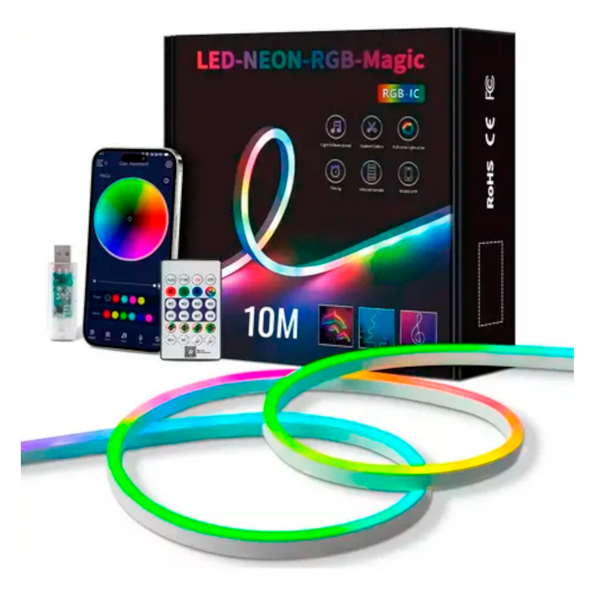 Aspor - Tira Cinta Led Neón Flex Rgb Bluetooth 10mtr Usb Control App