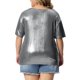 thumbnail image 3 of Agnes Orinda Disfraces de Halloween para Mujeres Tallas Grandes Tops de Escuela Universitaria Metálicos Holográficos de Manga Corta Blusas de Fiesta de Concierto 4X Plata, 3 of 6