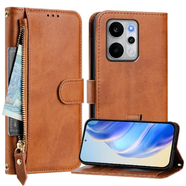 FOXDOCK Funda Tipo Cartera para Realme 16 Cuero PU con Cremallera y Correa de Muñeca, Ranuras para Tarjetas, Soporte Plegable, Cierre Magnético