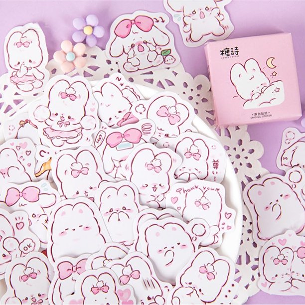Obujopal 45 piezas de adorables stickers de conejito para scrapbooking, journaling, agendas, laptop, diario, collage, sobres, funda de celular y decoración para manualidades DIY
