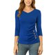 thumbnail image 1 of INSPIRE CHIC Blusa Fruncida para Mujer de Regreso a Clases con Botones Decorativos Cuello en V Manga 3/4 Top de Punto Sólido Azul Real 3XL, 1 of 7