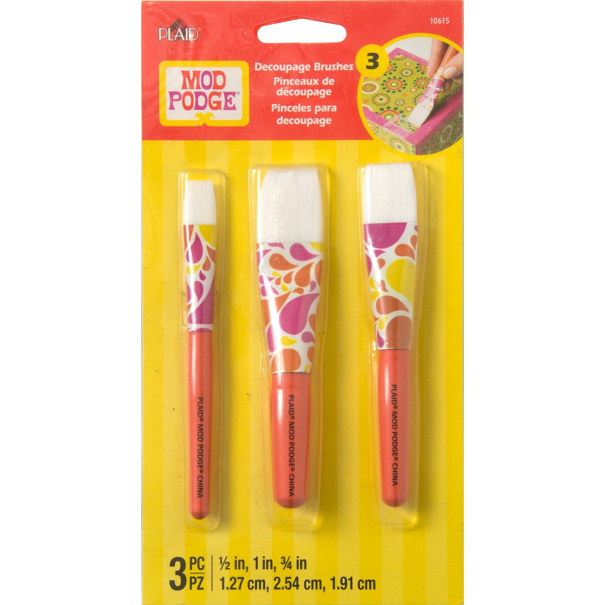 Set De 3 Pinceles De Mango Corto Mod Podge 10615