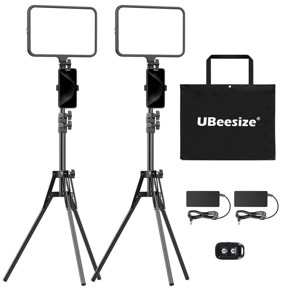 Kit de luces LED para vídeo uBeeSize, paquete de 2 con soporte de trípode de 65 cm