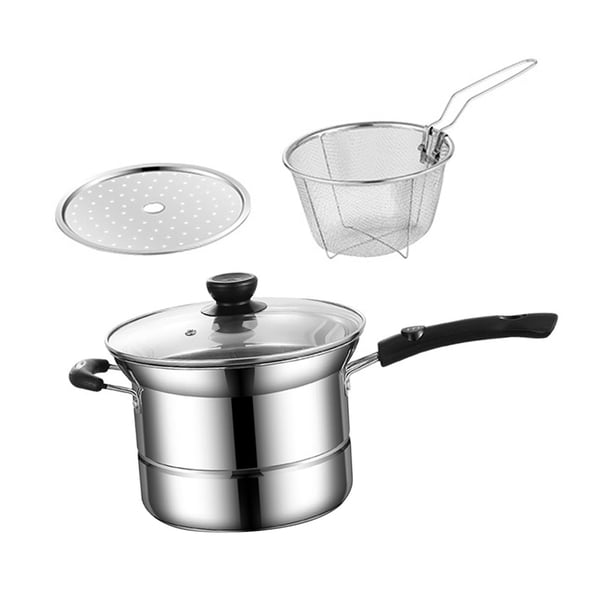 Cacerola de acero inoxidable, olla de cocina, utensilios de cocina con tapa, olla para sopa, olla para con vaporizador para pasta, salsas hirvie mango largo