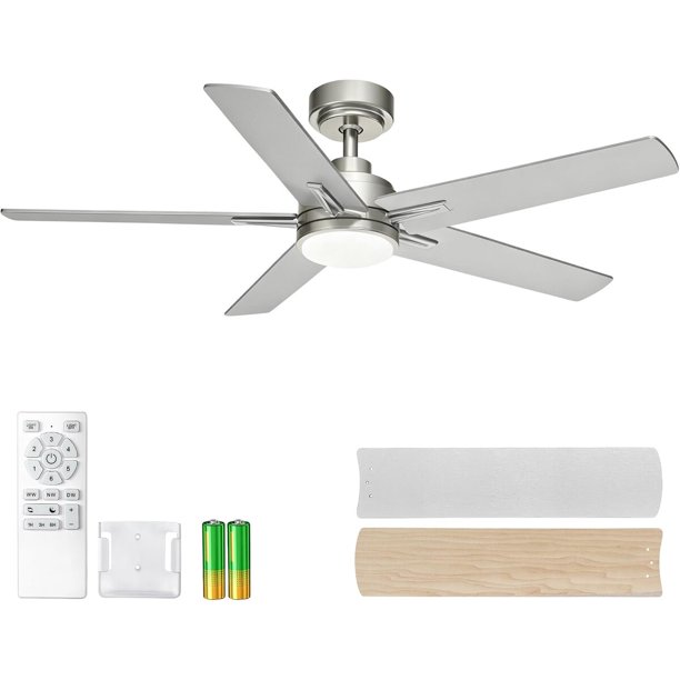YUHAO Ventilador de techo de 48 pulgadas con luz y control remoto, níquel cepillado