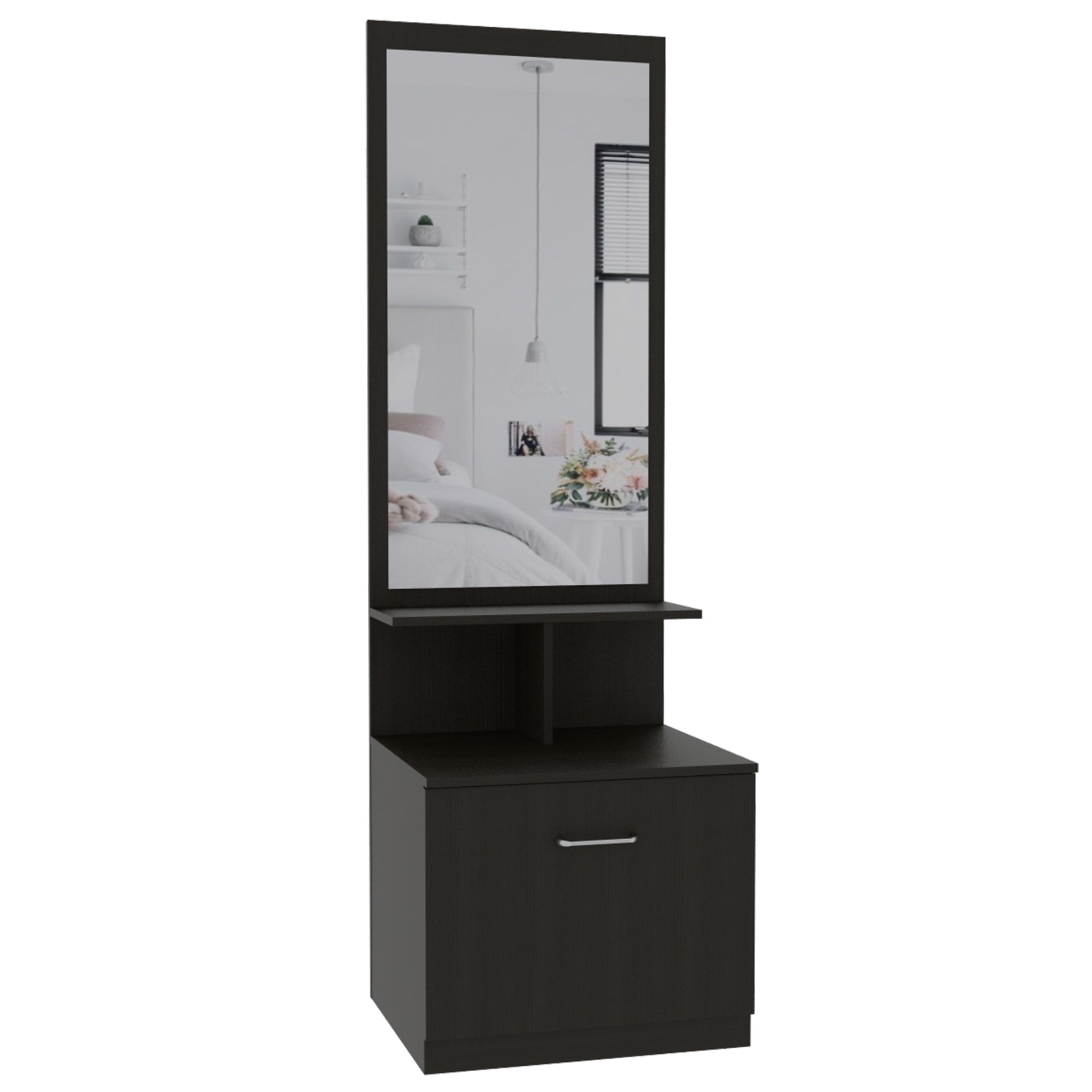 Fmfurniture - Velador Multifuncional Con Espejo 1 Cajón Fm-006w - Negro
