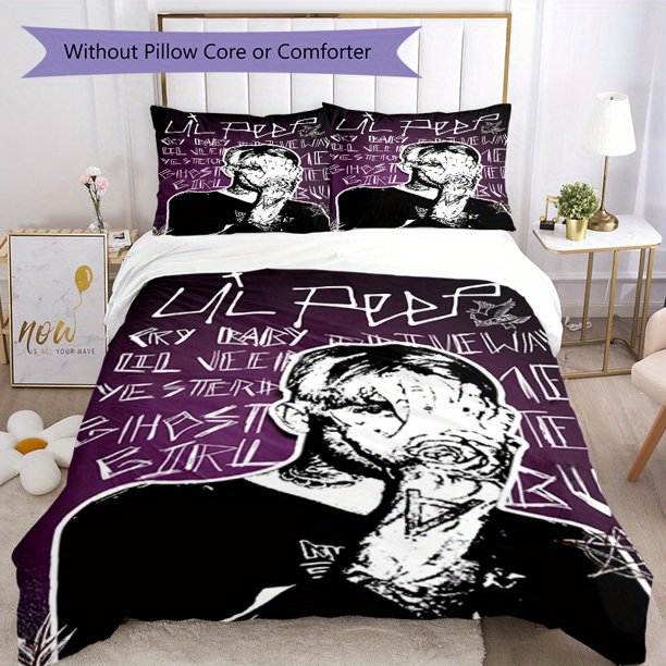 3pcs Bedding Set Duvet Cover Closure Includes 1 Duvet Cover & 2 Pillowcases for All Seasons Bedroom Decor, Home Dorm High-Definition Print Neon Style Lil Peep A222
