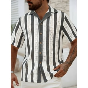 Likeshop - Camisa De Punto Hombre Manga Corta Tejida Hilo Moda Tendencia 0284