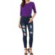 thumbnail image 2 of INSPIRE CHIC Camisetas de Mujer Mangas al Codo Cuello Barco Ajuste Ceñido Casual Camisetas Púrpura Oscuro XL, 2 of 7