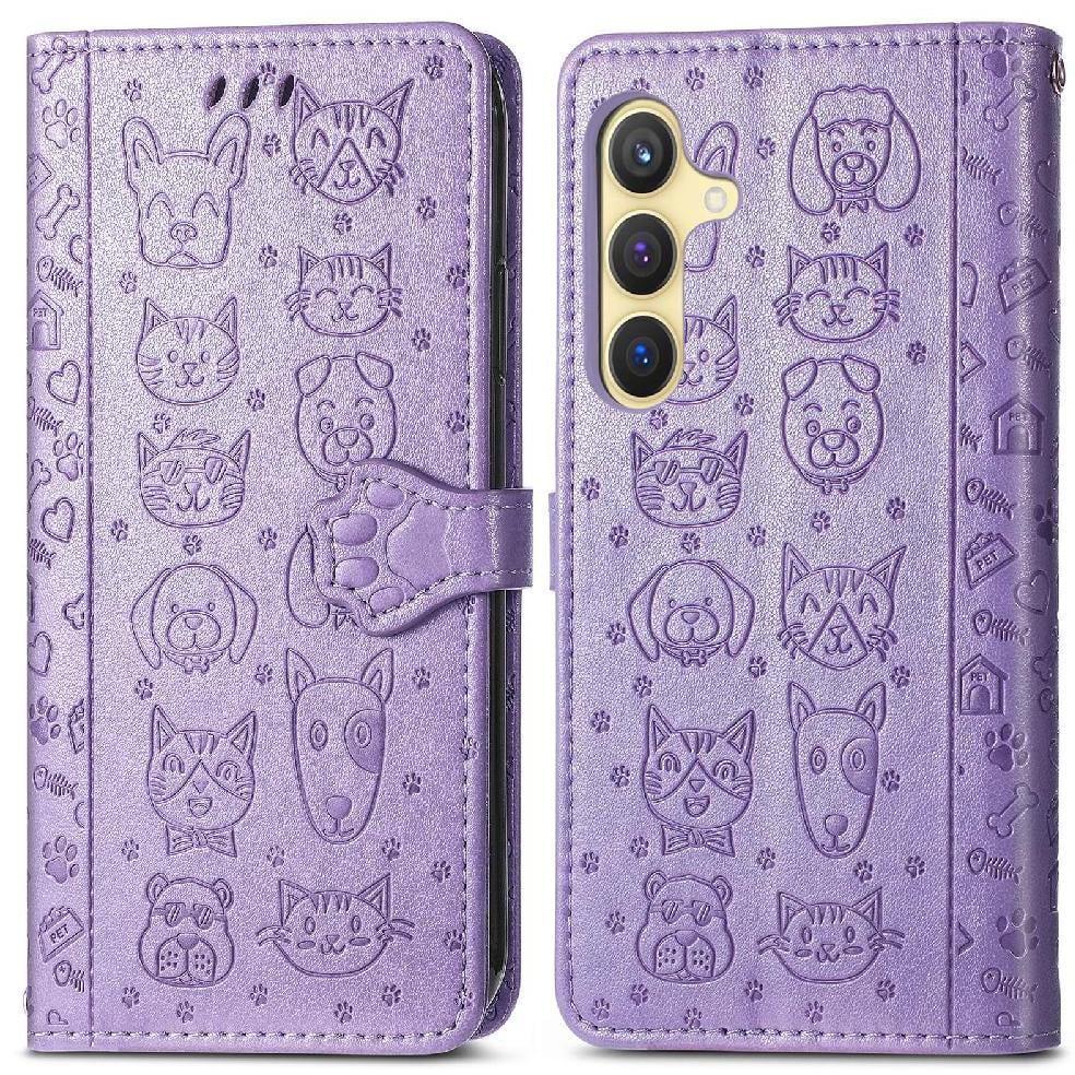 Funda Cartera Foxdock Para Samsung Galaxy S24fe , Flip Pu Con Relieve De Gatos Y Perros, Tarjetero Y Soporte