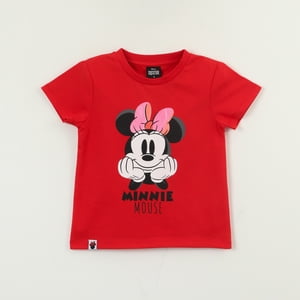 Polera Manga Corta Niña Rojo Minnie Mouse Face Disney