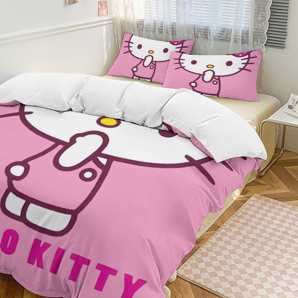 Hello Kitty 3-Piece Twin Bed Set - Includes 1 Single Comforter And 2 Pillowcases Bedding - Fade Resistant Microfiber - Hello Kitty