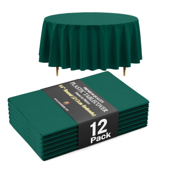 Exquisite Mantel Redondo Premium Verde Oscuro 66% Más Grueso, 0,5 mil – Pack de 12 – Plástico Desechable de 84 pulgadas que No Se Rompe Fácilmente