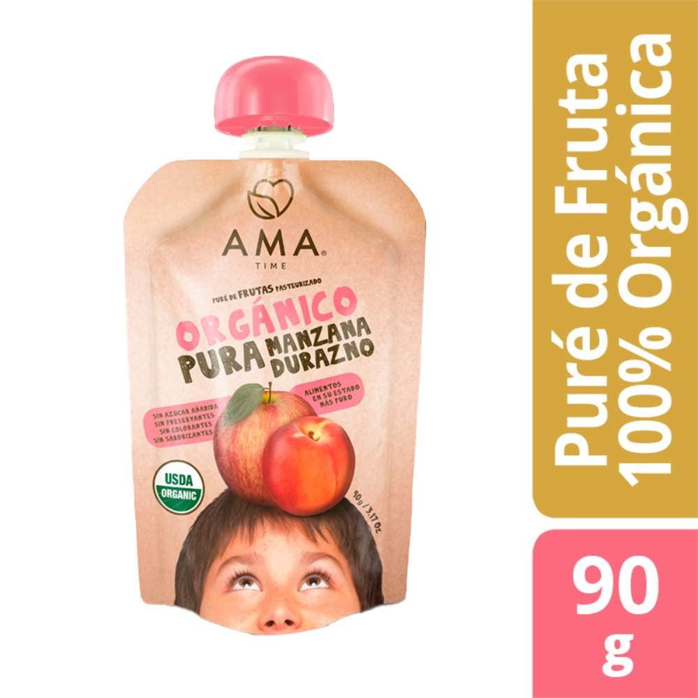 Puré Manzana Durazno Orgánico 90 g Ama Time