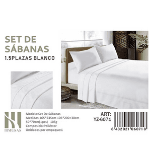 Todostore - Set De Sabanas Plaza Y Media Color Blanco 200 Hilos + 1 Funda De Almohada