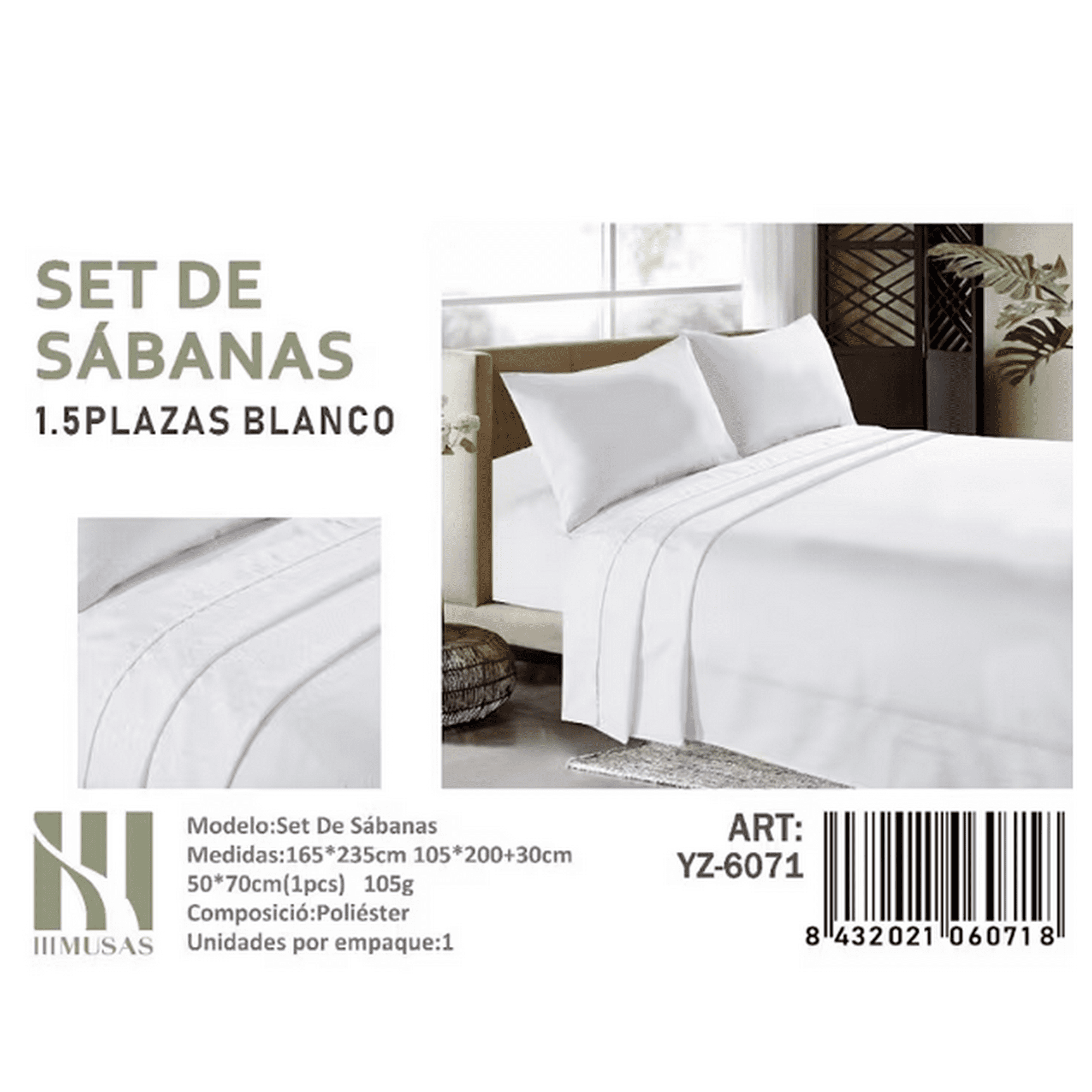 Tecnocasa - Set De Sabanas Plaza Y Media Color Blanco 200 Hilos + 1 Funda De Almohada