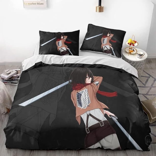 Attack- on G-iant Er-en Levi An-ime Soft 3D Printe-d Duvet- Cover B-edding Set with -Comfort-er Cover