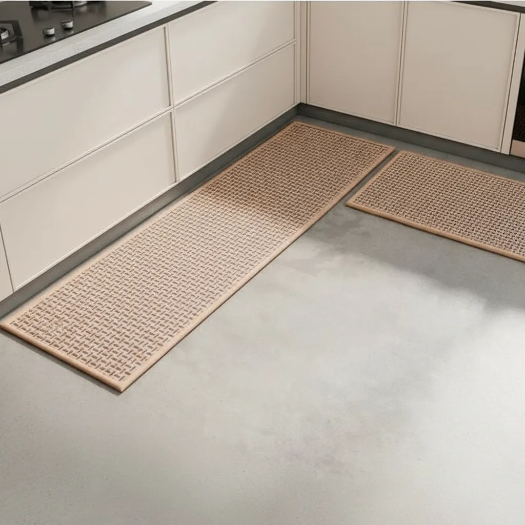 Casadeliacl - Alfombra De Cocina Antideslizantes Y Lavables Beige Claro Cuadro