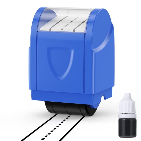 Sello enrollable para prácticas de escritura a mano, forma redonda, línea discontinua, azul