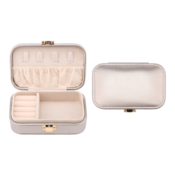 Caja de joyería de cuero PU REGALWOVEN para mujeres, organizador de joyas de una sola capa con cierre a presión en oro champán