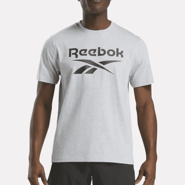 Polera Hombre Reebok Deportiva Algodón Logo Frontal Gris Melange