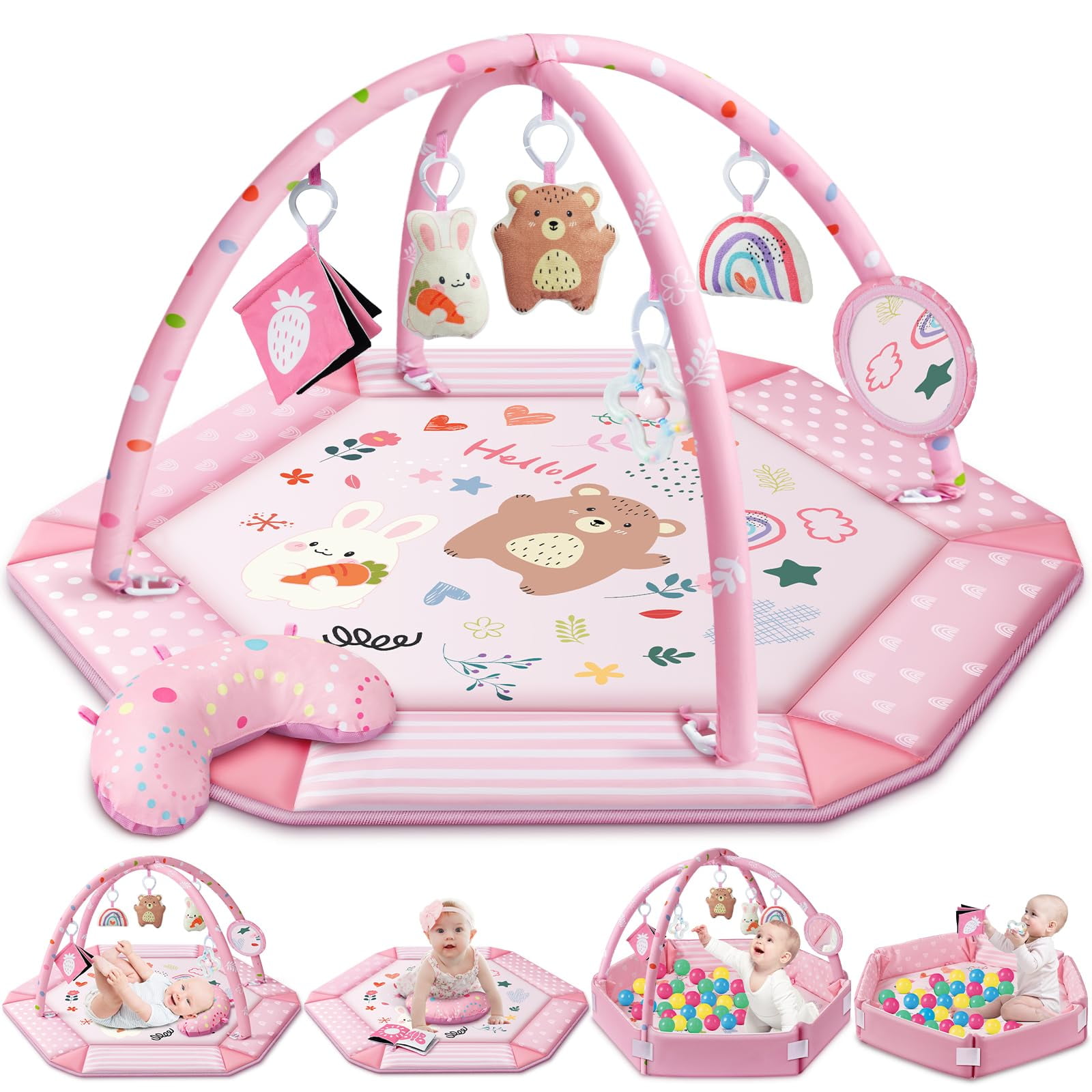 Tapete De Gimnasio Jyusmile 8 En 1 Tummy Time Rosa