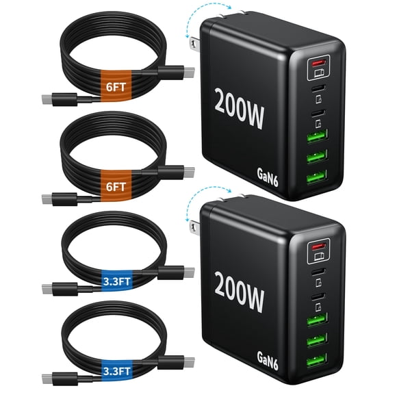 Cargador USB‑C Dimiway 200 W 6 puertos plegable GaN