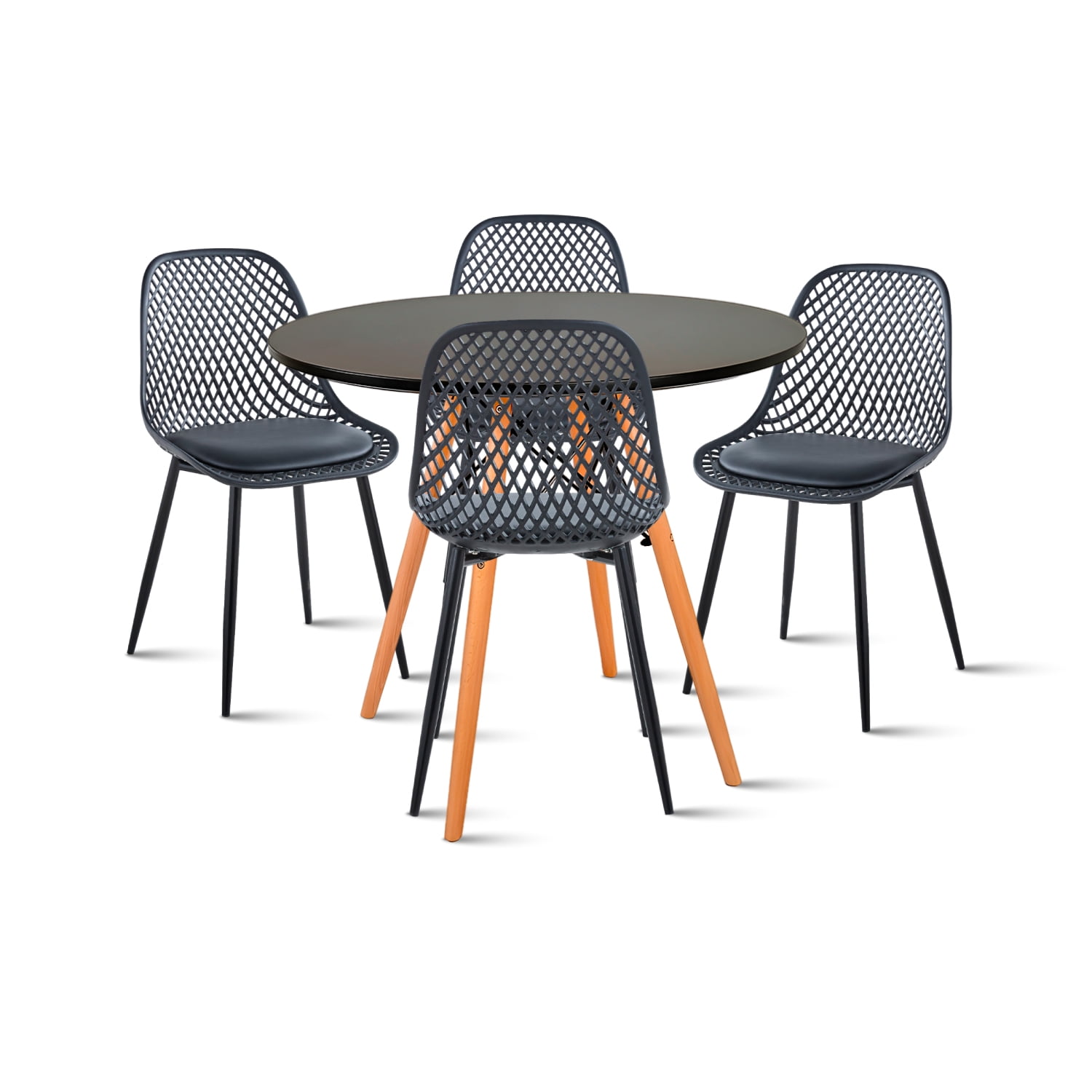 Klik Muebles - Comedor Mesa Redonda Negra 80cm + 4 Sillas Europa Negras