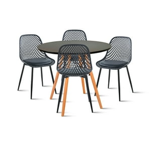 Klik Muebles - Comedor Mesa Redonda Negra 80Cm + 4 Sillas Europa Negras