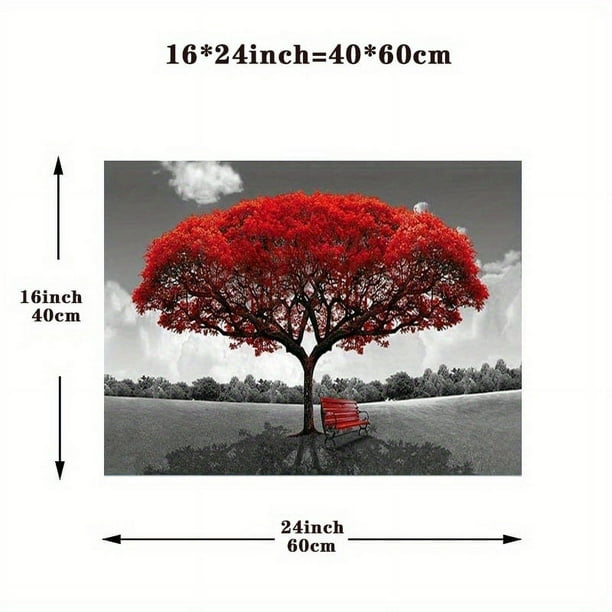 1pc Tree Landscape Wall Art Canvas Lake Moon Painting Red And Black Scenery Picture, Modern Nature Artwork For Living Room Bedroom Bathroom Home Office Wall, No Frame 12x16inch 16x24inch