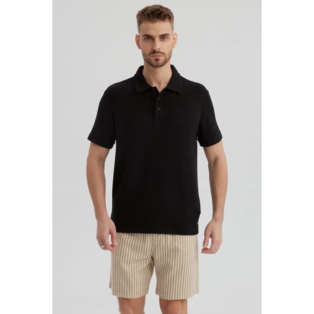 Polera Hombre Slim Cuello Camisero Negro- lll