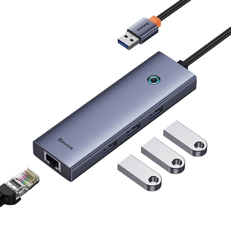 Adaptador Hub 4 En 1 Usb A 3 Puertos Usb 3.0 + Ethernet Rj45 - Baseus Ultrajoy Series - Gris Espacial