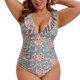 thumbnail image 1 of Agnes Orinda Traje de Baño de Una Pieza para Mujer Talla Grande Control de Abdomen Push Up Volantes Cuello en V Encaje Traje de Baño para Fiesta en la Playa o Piscina Talla 1X Verde Salvia, 1 of 8