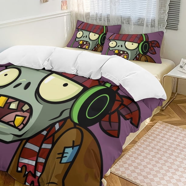 Plants Vs Zombies Quilt Set Thicken Soft 3 Pieces Bedding Set All Season Duvet Cove with 2 Pillowcases for Adult Women Girls Teens Home Room Decor