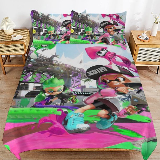 Splatoon Comforter Set 3 Pieces Quilt Cover Set Soft Bedding Sets for All Seasons