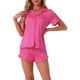 thumbnail image 1 of INSPIRE CHIC Conjunto de Pijama de Satén para Mujer con Ribete en Contraste Camisa con Solapa Suave y Botones & Pantalones Cortos con Volantes Ropa de Dormir Grande Rosa Fucsia, 1 of 6