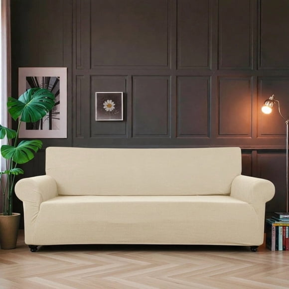 Funda Protectora Cubre Sofa De 3 Cuerpos Tela Elasticada Cuadrille Color Beige