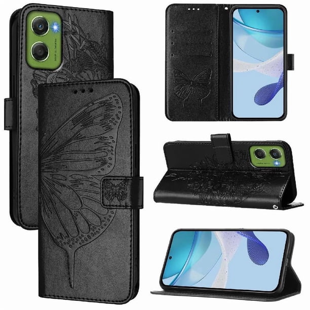Funda Cartera Mariposa Para Motorola Moto G06 Con Soporte Y Ranuras Para Tarjetas Negro