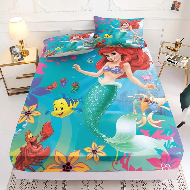 Mermaid Ariel Fitted Sheet,Little Mermaid Ariel Bedding Set Fitted Sheet For Children And Adults,for 5-30cm mattresses Bed Sheets
