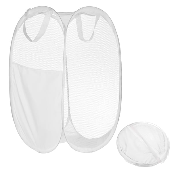 Cesto de Lavandería de Malla Uxcell con Bolsillo Lateral - Cesto Plegable para Viajes y Dormitorios - Blanco
