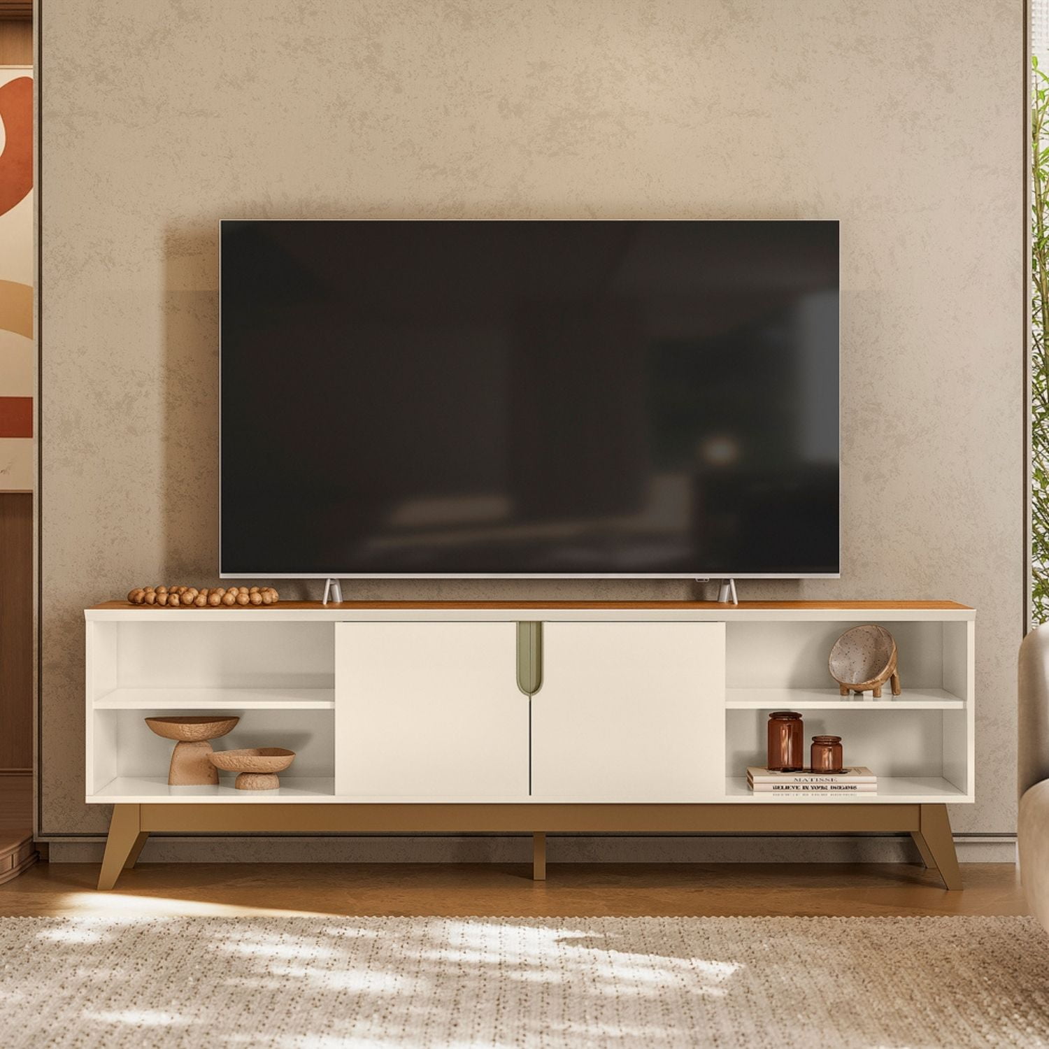 Exit - Rack Tv Beige/nogal Para Tv Hasta 75