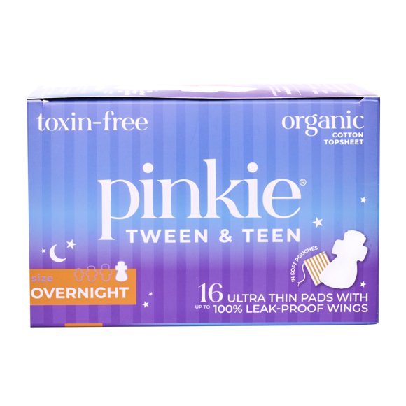 Toallas sanitarias Pinkie Inc para preadolescentes y adolescentes, algodón orgánico, 28,5 cm, 16 unidades