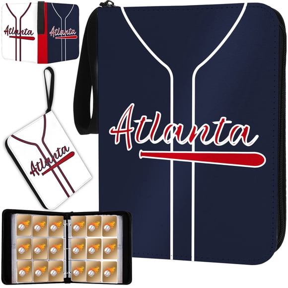 Carpeta para cartas de béisbol KivolFun Atlanta de 900 bolsillos, azul marino