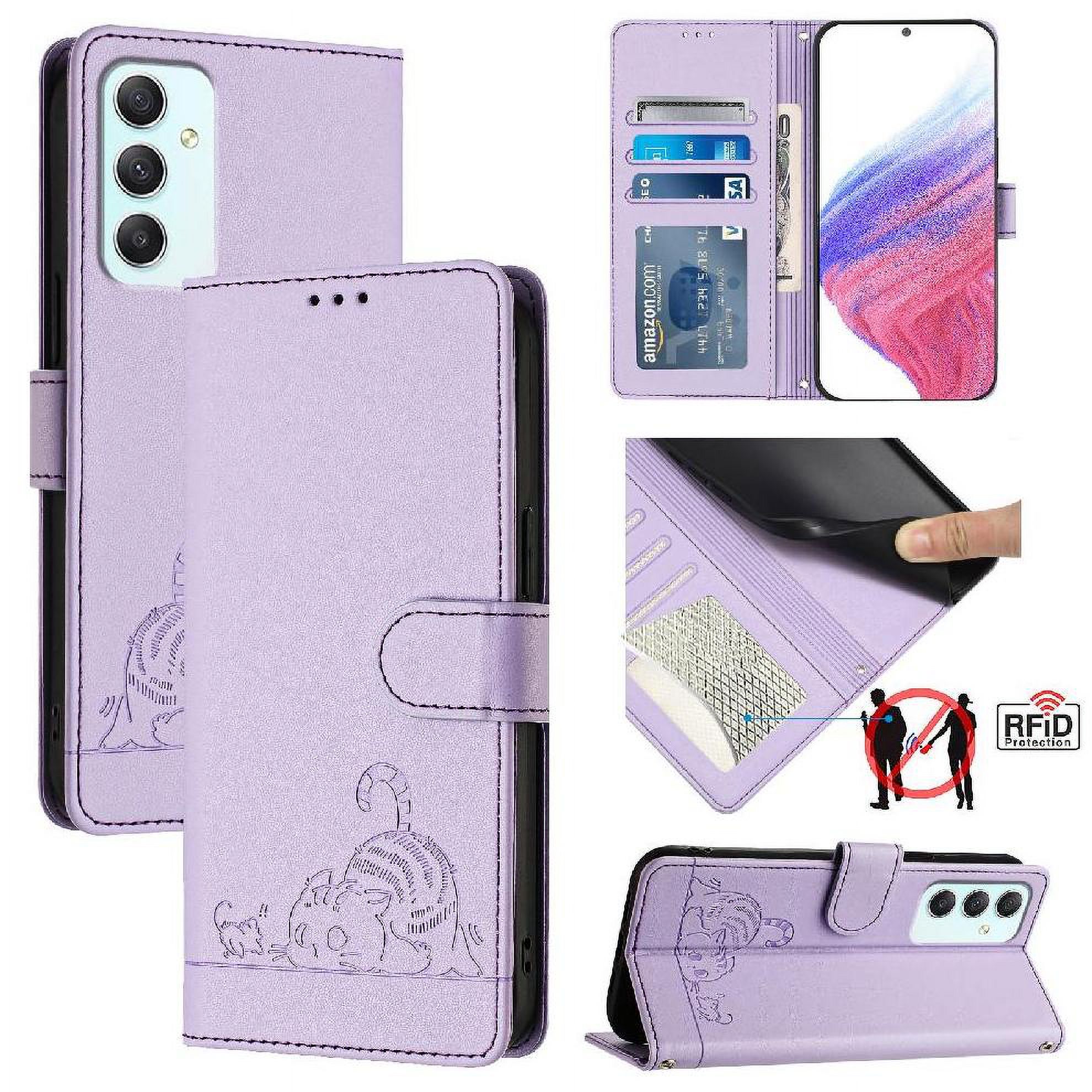 Funda Tipo Cartera Foxdock Para Samsung Galaxy A35 5G Con Soporte, Ranuras, Rfid, Diseño De Gato